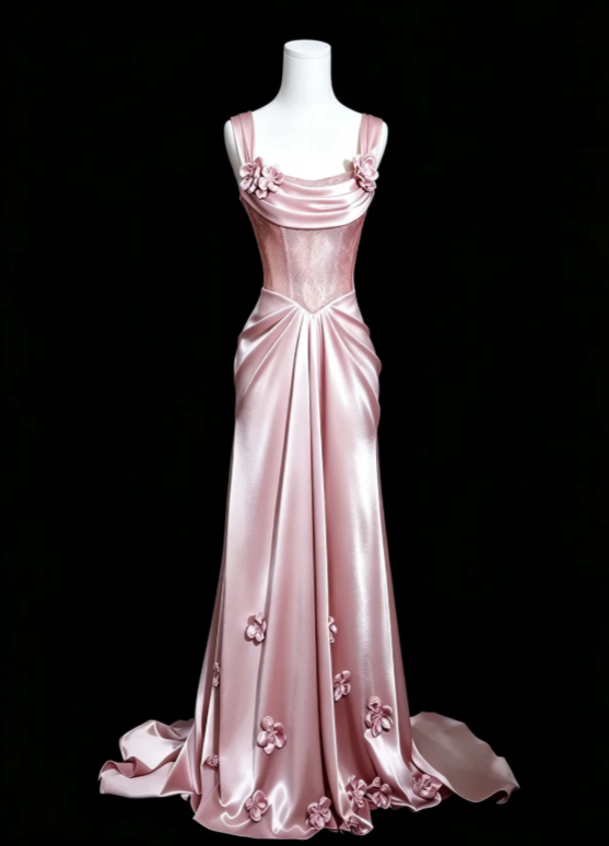 Fashion Pink Prom Dress Sheath Satin Long Evening Dress ED11528