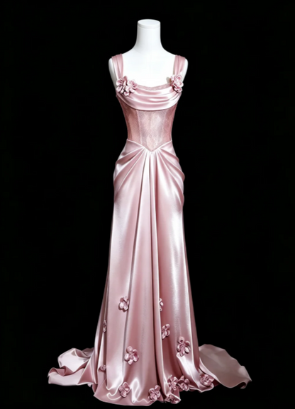 Fashion Pink Prom Dress Sheath Satin Long Evening Dress ED11528