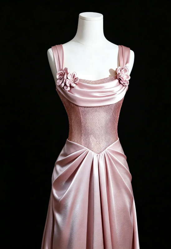Fashion Pink Prom Dress Sheath Satin Long Evening Dress ED11528