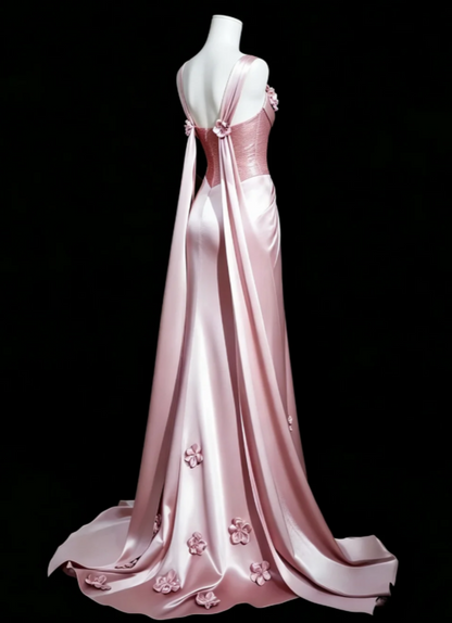 Fashion Pink Prom Dress Sheath Satin Long Evening Dress ED11528