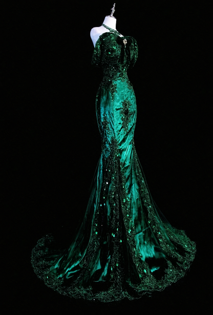 Fashion Dark Green Prom Dress Mermaid Satin Long Evening Dress ED11529