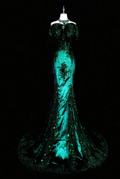 Fashion Dark Green Prom Dress Mermaid Satin Long Evening Dress ED11529