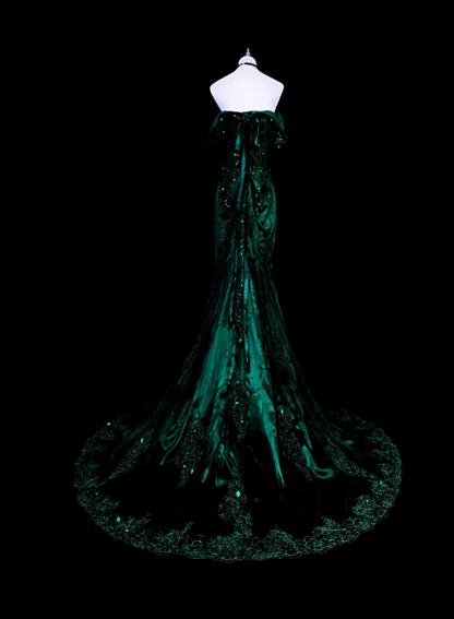 Fashion Dark Green Prom Dress Mermaid Satin Long Evening Dress ED11529