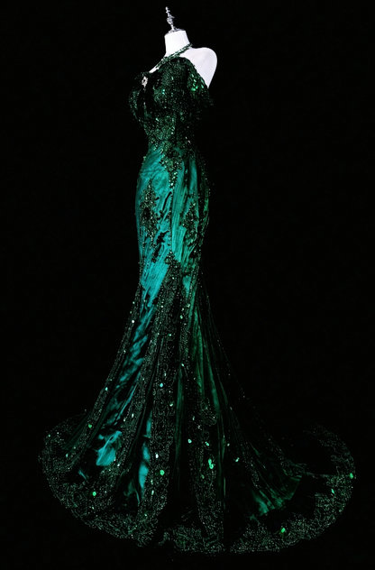 Fashion Dark Green Prom Dress Mermaid Satin Long Evening Dress ED11529
