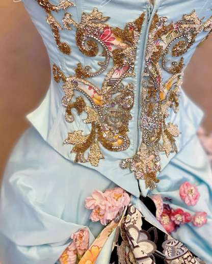 Fashion Blue Prom Dress Mermaid Satin Appliques Long Evening Dress ED11530