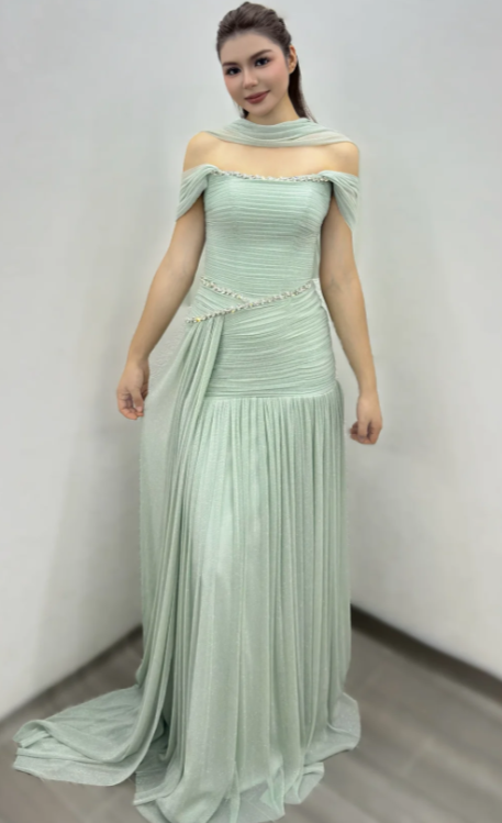 Robe de bal fourreau vert tendance en mousseline, robe de soirée longue ED11531