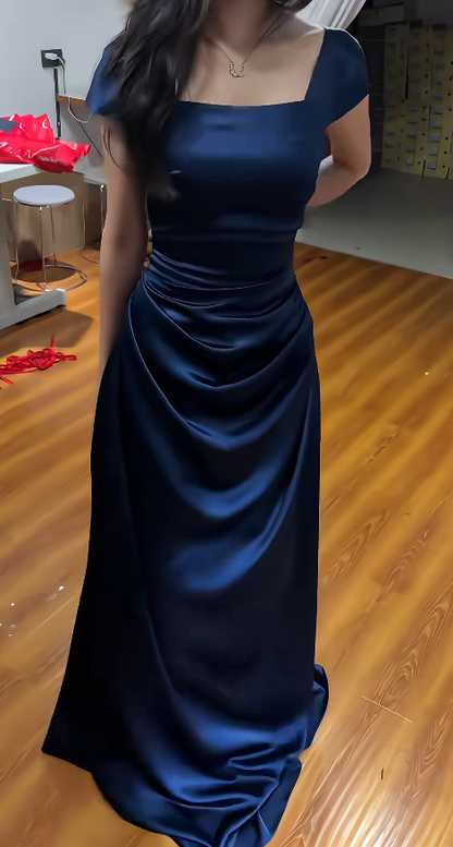 Modisches blaues Ballkleid Etuikleid Satin langes Abendkleid ED11535