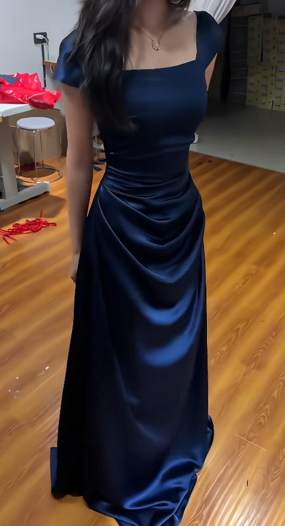 Modisches blaues Ballkleid Etuikleid Satin langes Abendkleid ED11535