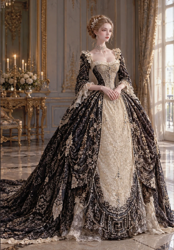 Fashion Black Prom Dress Ball Gown Lace Beaded Sweet 16 Dress ED11542