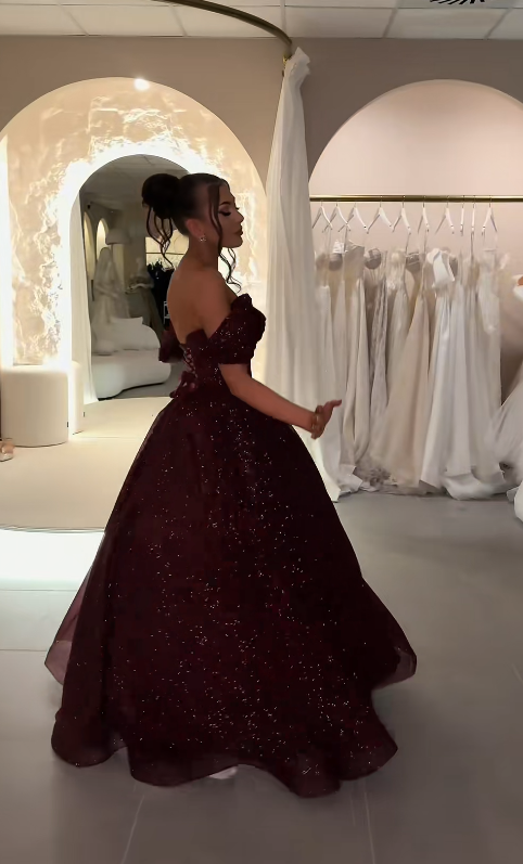Pretty Burgundy Prom Dress A-Line Tulle Long Evening Dress ED11545