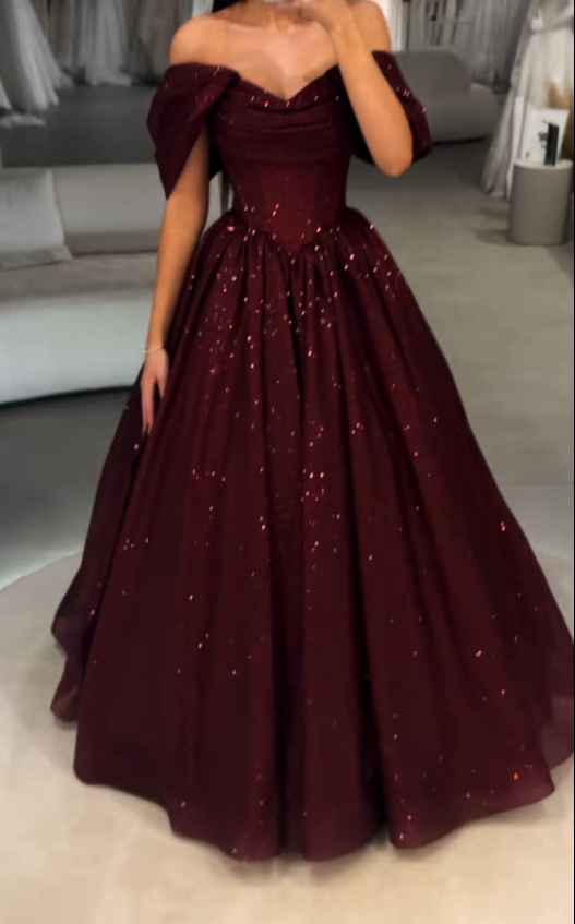 Pretty Burgundy Prom Dress A-Line Tulle Long Evening Dress ED11545