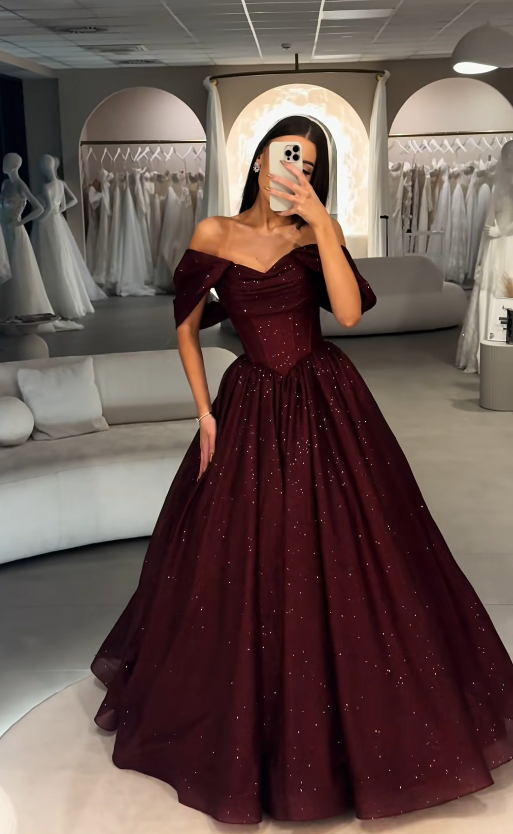 Pretty Burgundy Prom Dress A-Line Tulle Long Evening Dress ED11545