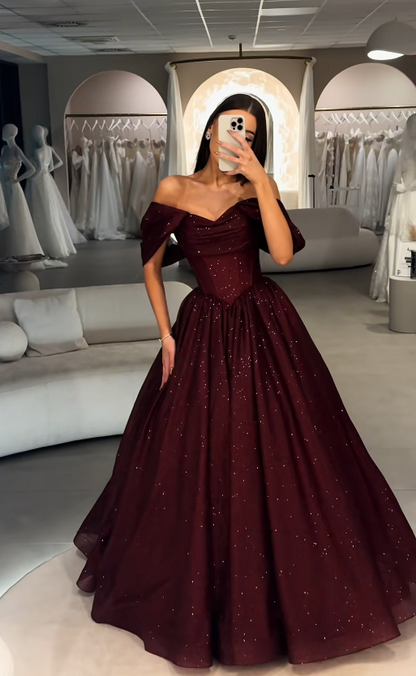 Pretty Burgundy Prom Dress A-Line Tulle Long Evening Dress ED11545