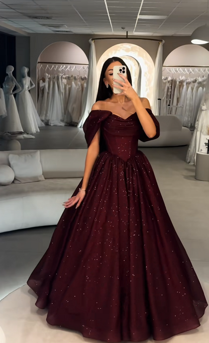 Pretty Burgundy Prom Dress A-Line Tulle Long Evening Dress ED11545