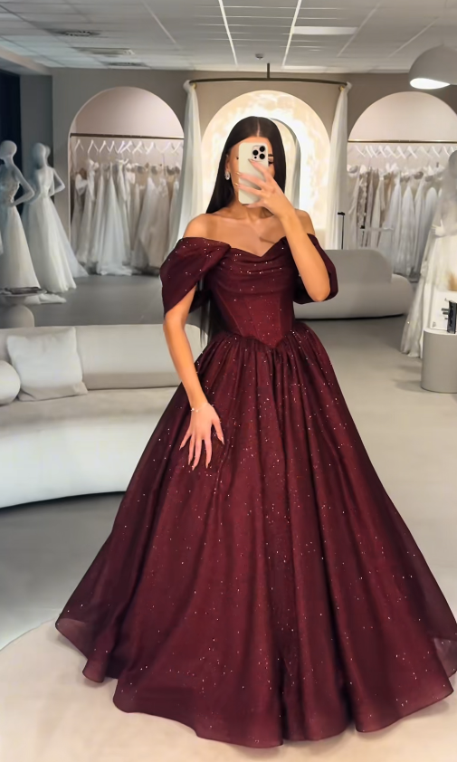 Pretty Burgundy Prom Dress A-Line Tulle Long Evening Dress ED11545
