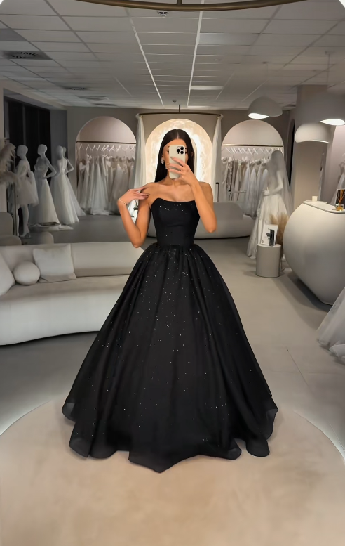 Pretty Black Prom Dress A-Line Tulle Long Evening Dress ED11546