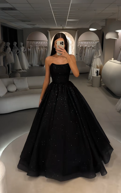Pretty Black Prom Dress A-Line Tulle Long Evening Dress ED11546