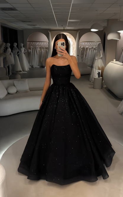 Pretty Black Prom Dress A-Line Tulle Long Evening Dress ED11546