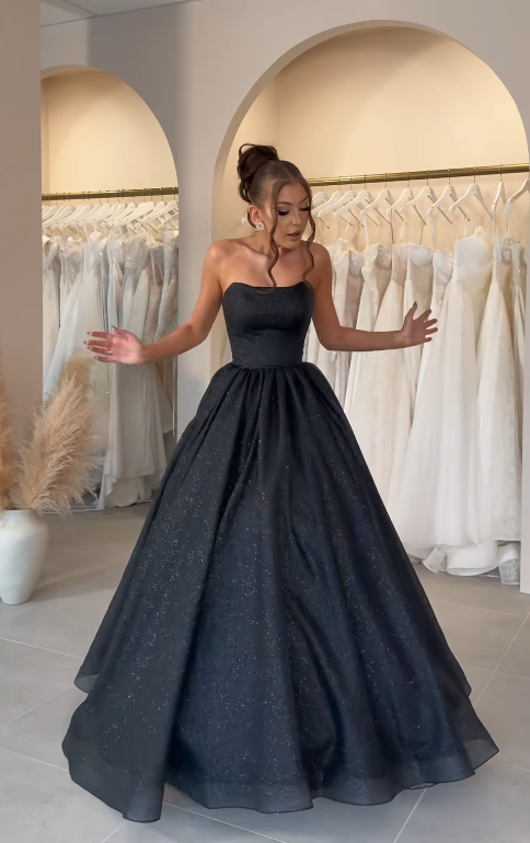 Pretty Black Prom Dress A-Line Tulle Long Evening Dress ED11546