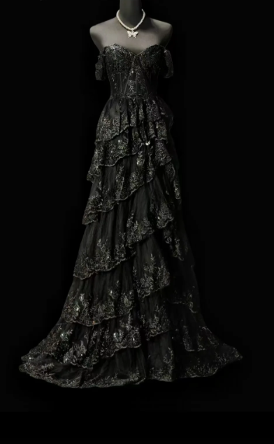 Schwarzes Etuikleid für den Abschlussball, langes Abendkleid aus Tüll ED11547