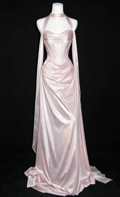 Pretty Pink Prom Dress Sheath Satin Long Evening Dress ED11550