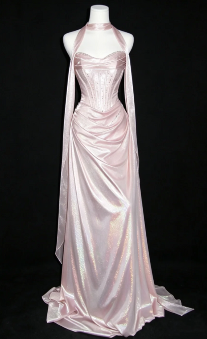 Pretty Pink Prom Dress Sheath Satin Long Evening Dress ED11550