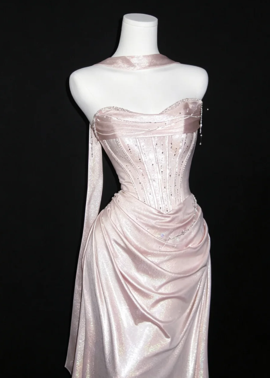Pretty Pink Prom Dress Sheath Satin Long Evening Dress ED11550