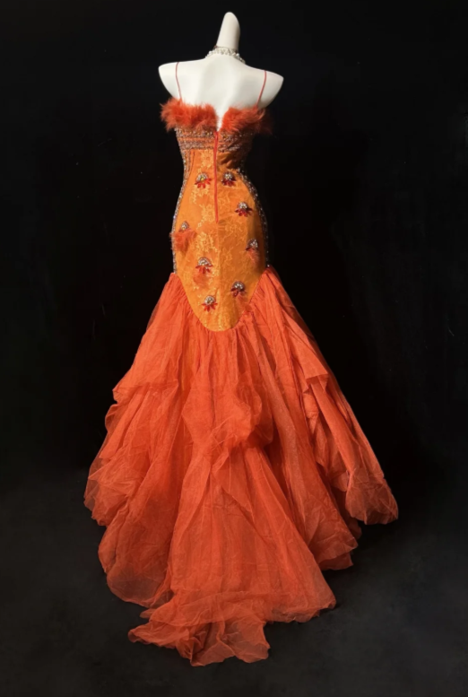 Jolie robe de bal fourreau orange en tulle, longue robe de soirée ED11552