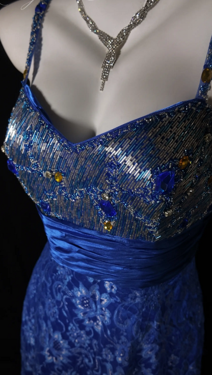 Wunderschönes blaues Abschlussballkleid, Etuikleid aus Spitze, langes Abendkleid ED11553