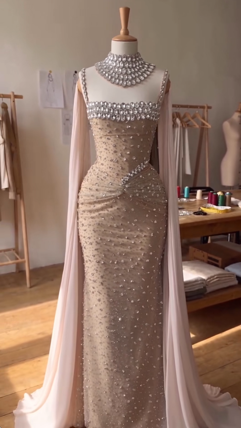 Pretty Pink Prom Dress Sheath Chiffon Beaded Long Evening Dress  ED11556