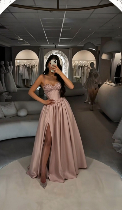 Hübsches rosa A-Linien-Abschlussballkleid, langes Abendkleid aus Satin, ED11558