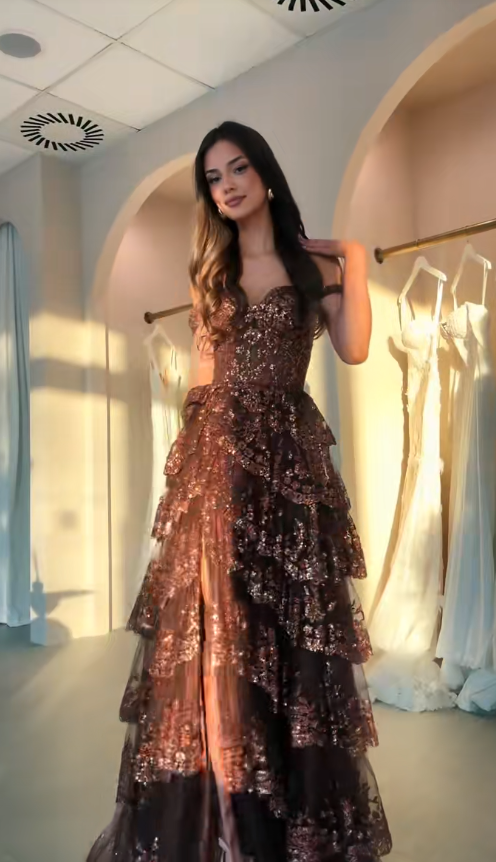 Hübsches braunes A-Linien-Abendkleid aus Chiffon ED11559