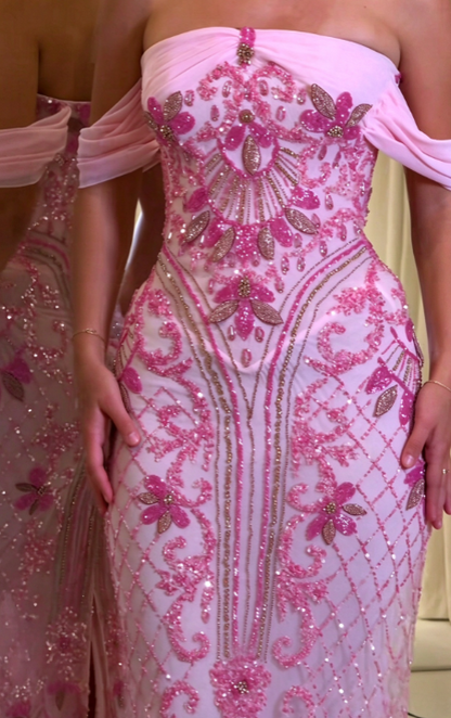 Wunderschönes rosafarbenes Etuikleid für den Abschlussball aus Chiffon mit Perlenstickerei, langes Abendkleid ED11560