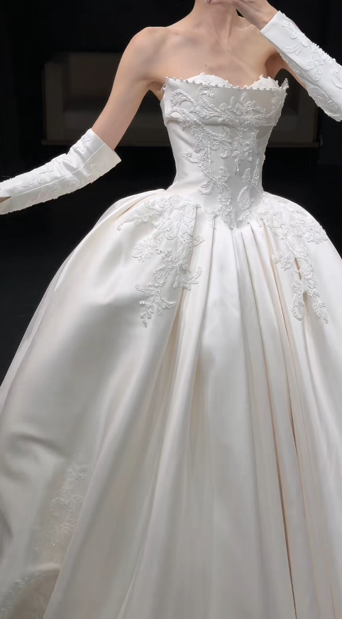 Timeless A-Line Satin Wedding Dress Beaded White Bridal Dress Sleeveless Bridal Gown ED11565