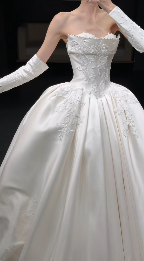 Timeless A-Line Satin Wedding Dress Beaded White Bridal Dress Sleeveless Bridal Gown ED11565