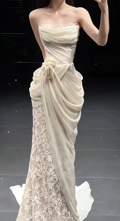 Timeless Sheath Chiffon Flower Wedding Dress White Bridal Dress Sleeveless Bridal Gown ED11570