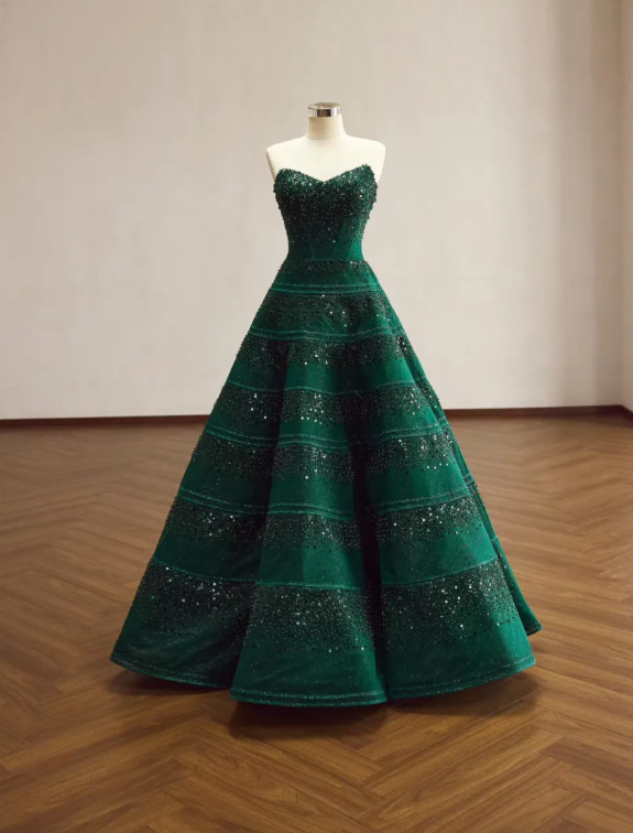Gorgeous A-Line Tulle Evening Dress Dark Green Prom Dress Strapless Long Formal Dress ED11573