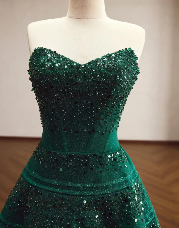 Gorgeous A-Line Tulle Evening Dress Dark Green Prom Dress Strapless Long Formal Dress ED11573