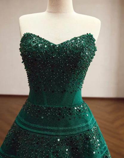 Gorgeous A-Line Tulle Evening Dress Dark Green Prom Dress Strapless Long Formal Dress ED11573