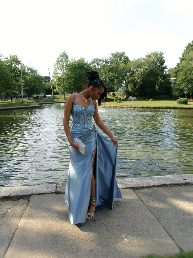 Gorgeous Sheath Satin Beaded Evening Dress Blue Prom Dress ED11578