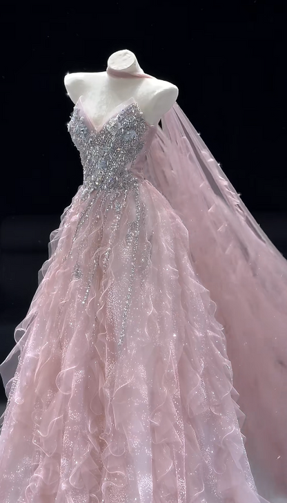 Gorgeous A-Line Tulle Evening Dress Pink Prom Dress  ED11580