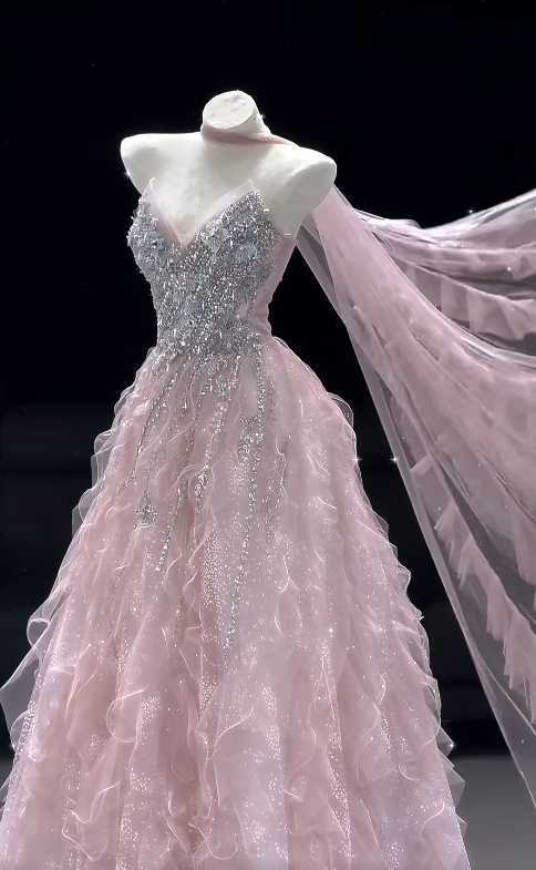 Gorgeous A-Line Tulle Evening Dress Pink Prom Dress  ED11580