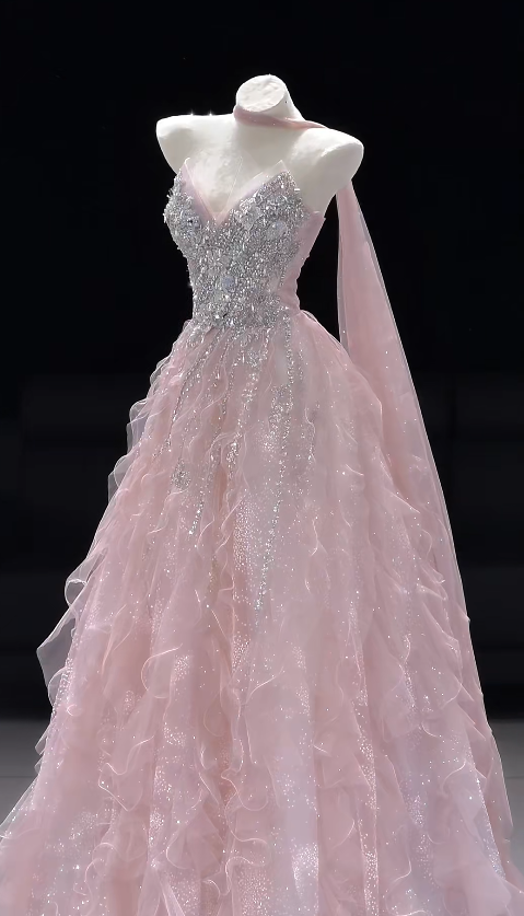 Gorgeous A-Line Tulle Evening Dress Pink Prom Dress  ED11580