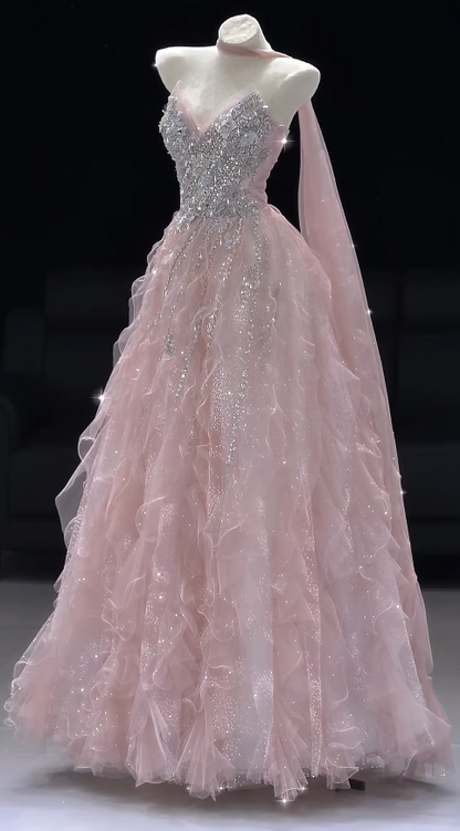 Gorgeous A-Line Tulle Evening Dress Pink Prom Dress  ED11580