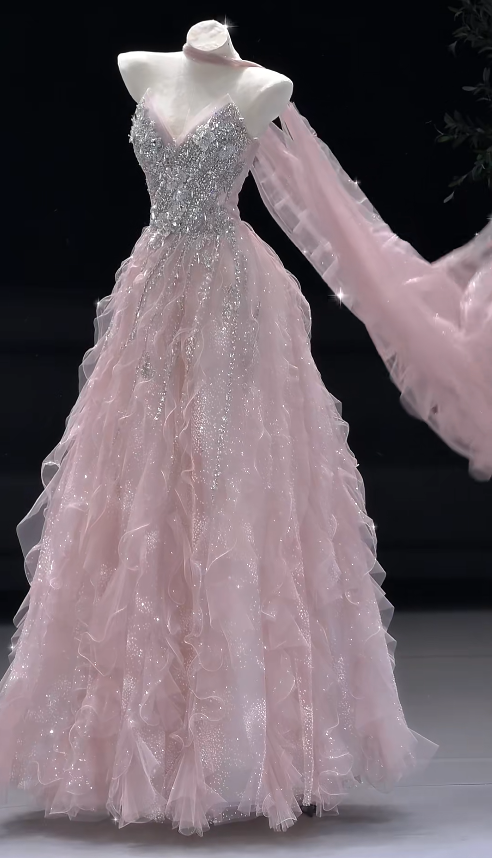 Gorgeous A-Line Tulle Evening Dress Pink Prom Dress  ED11580