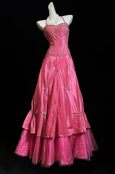 Gorgeous Halter Satin A-Line Evening Dress Pink Prom Dress  ED11582