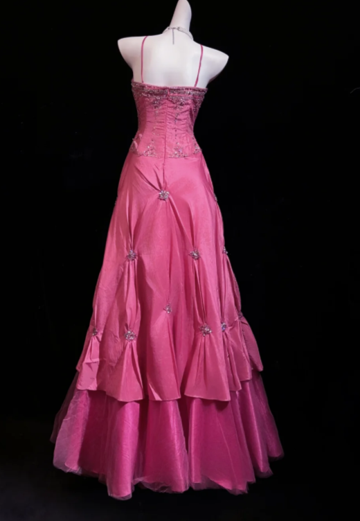 Gorgeous Halter Satin A-Line Evening Dress Pink Prom Dress  ED11582