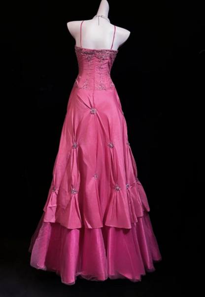 Gorgeous Halter Satin A-Line Evening Dress Pink Prom Dress  ED11582