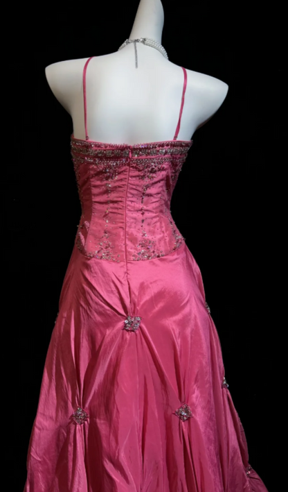 Gorgeous Halter Satin A-Line Evening Dress Pink Prom Dress  ED11582