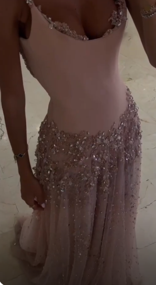 Gorgeous A-Line Sequins Long Chiffon Evening Dress Pink Prom Dress  ED11584